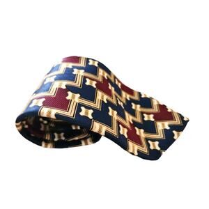 Vintage Geoffrey Beene Multi-Color Silk Navy Maroon Gold White Geometric Tie EUC